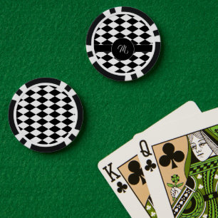 White and black diamond pattern poker chips
