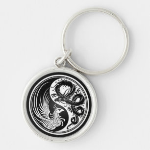 White and Black Dragon Phoenix Yin Yang Key Ring