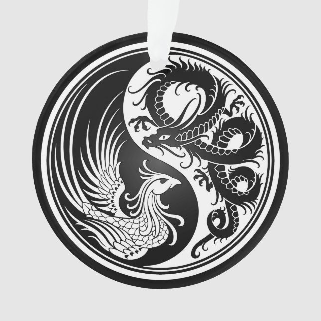 White and Black Dragon Phoenix Yin Yang Ornament (Front)