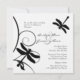 White and Black Dragonfly Wedding Invitation