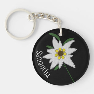 White and Black Edelweiss Flower Custom  Key Ring