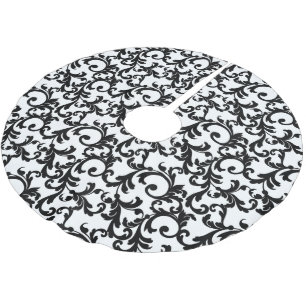 White and Black Elegant Damask Brushed Polyester Tree Skirt