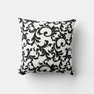 White and Black Elegant Damask Cushion