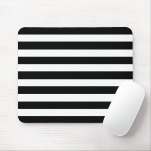 White And Black Elegant Horizontal Stripes Pattern Mouse Pad