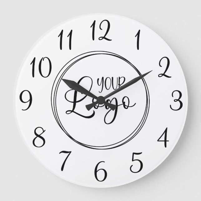 White and Black Elegant Script Numbers Logo Large Clock (Front)