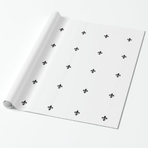 White and Black Fleur De Lis Wrapping Paper