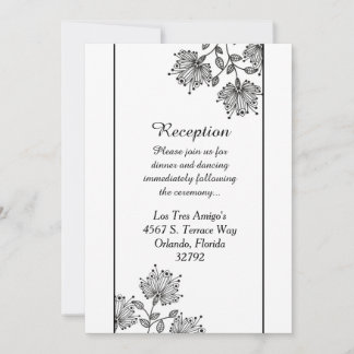 White and Black Floral 3.5x7 Reception Card