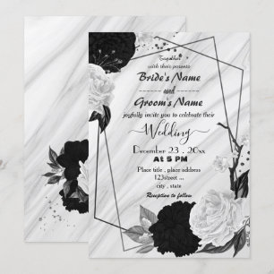 white and black floral geometric wedding invitation