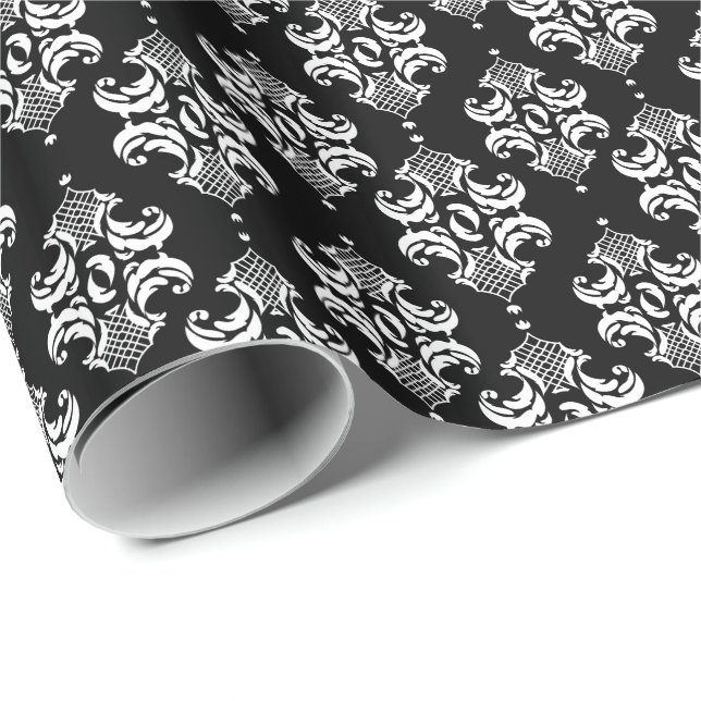 White And Black Floral Ornaments Geometric Pattern Wrapping Paper (Roll Corner)