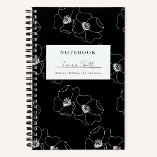 White And Black Floral Personalised Notebook