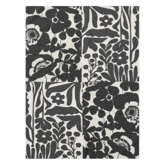 white and black floral tablecloth