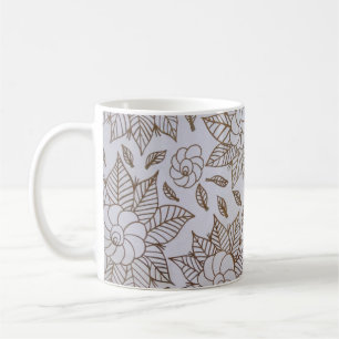 White and black floral textile coffee mug