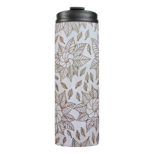 White and black floral textile thermal tumbler