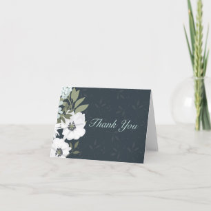 White and Black Floral Wreath Wedding Thank You Card