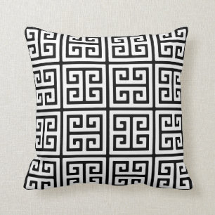 White and Black Greek Key Pattern Throw Pillow