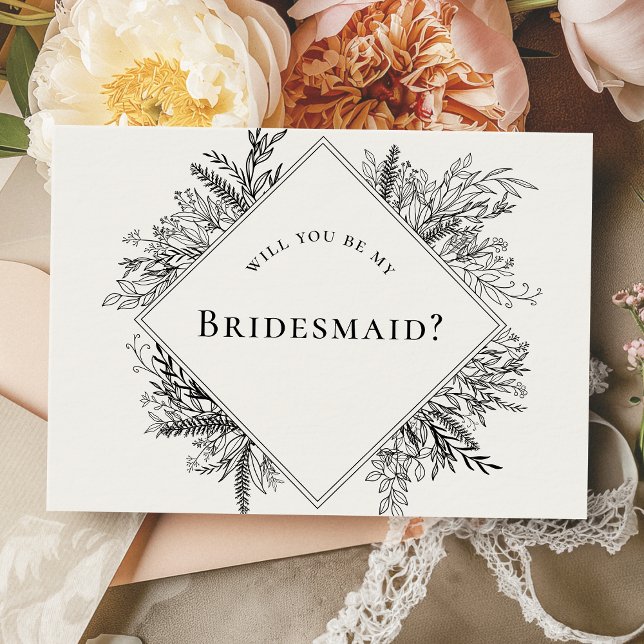 White and Black Greenery Bridesmaid Proposal Card (Creator Uploaded)