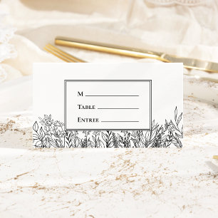 White and Black Greenery Entree Choice Folded Place Card