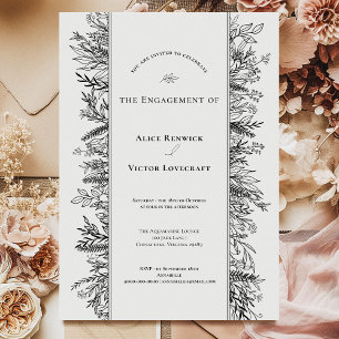 White and Black Greenery Wedding Engagement Party Invitation