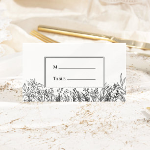 White and Black Greenery Wedding Folded Place Card
