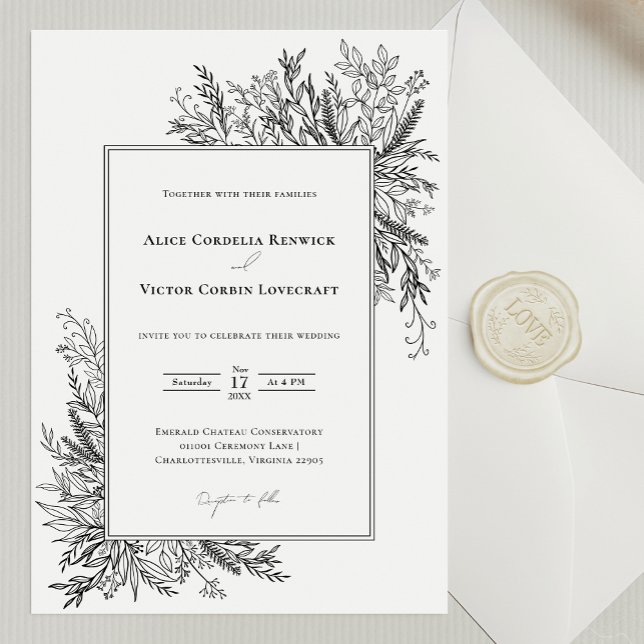 White and Black Greenery Wedding Invitation (Creator Uploaded)