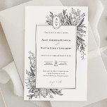 White and Black Greenery Wedding Monogram Invitation<br><div class="desc">This White and Black Greenery Wedding Monogram Invitation design offers a classic combination of simple minimalist typography with a neutral white and black colour story and chic line art greenery. The moody leaf silhouette embellishments are artfully arranged to create a beautiful flowing shape that sets off the polished geometric elements,...</div>