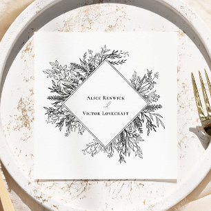 White and Black Greenery Wedding Napkin