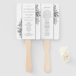 White and Black Greenery Wedding Program Hand Fan