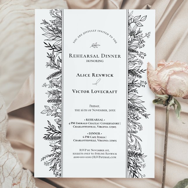 White and Black Greenery Wedding Rehearsal Dinner Invitation (Creator Uploaded)