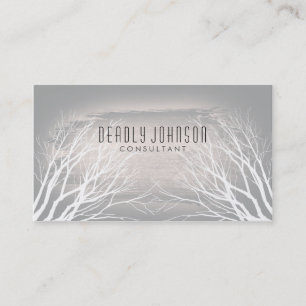 White and Black Grey Watercolor Tree Vintage Business Card