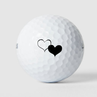 White and black heart love art golf balls