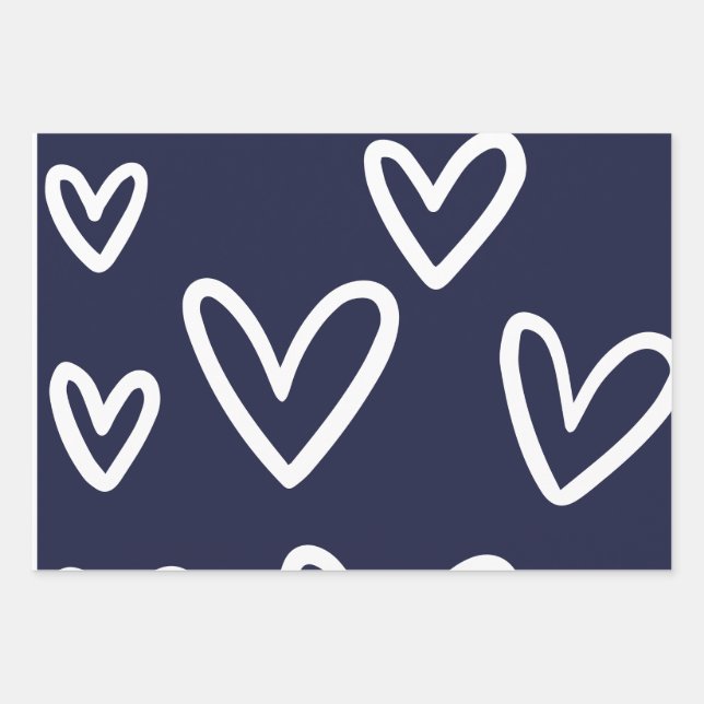 White and Black Heart Pattern Wrapping Cover Wrapping Paper Sheet (Front)