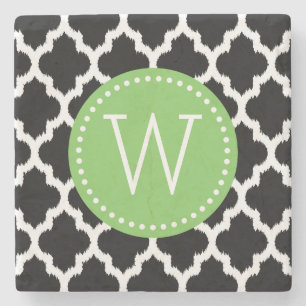 White And Black Ikat Quatrefoil Pattern 4 Stone Coaster