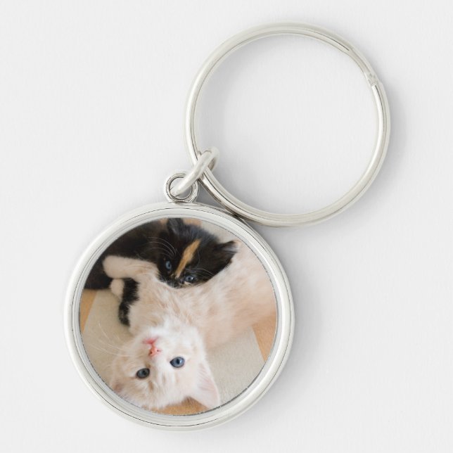 White And Black Kittens Key Ring (Front)