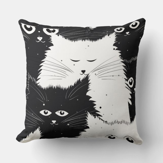 White And Black Kittens Throw Pillow (Front)