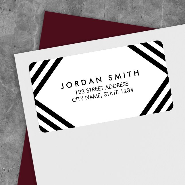 White and Black Lines Minimalist Geometric Address Label (Creator Uploaded)