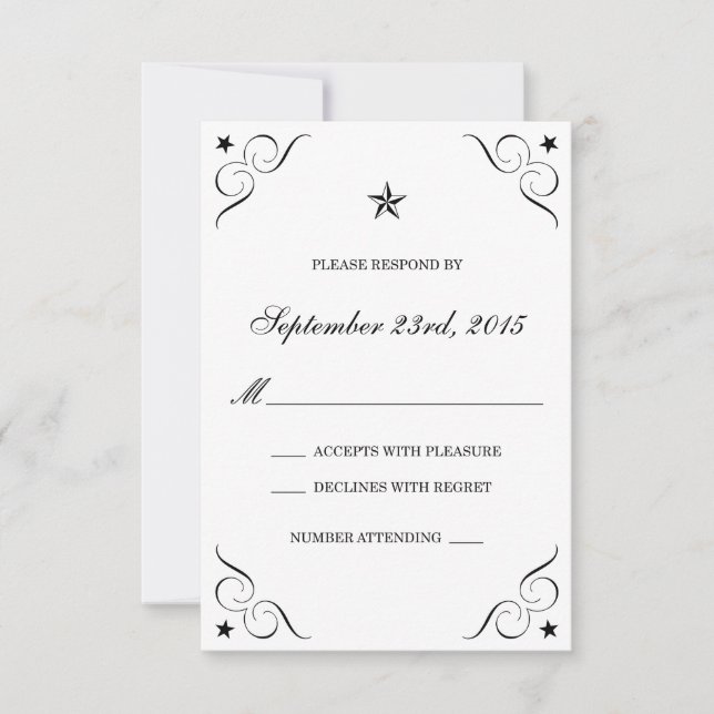 White and Black Lone Star Wedding RSVP Cards (Front)