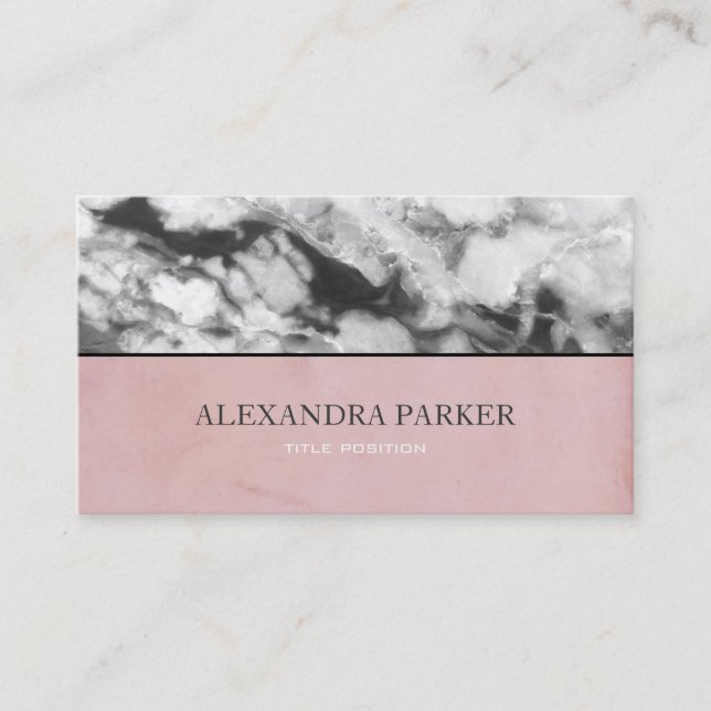White And Black Marble And Pink Background Business Card (Front)
