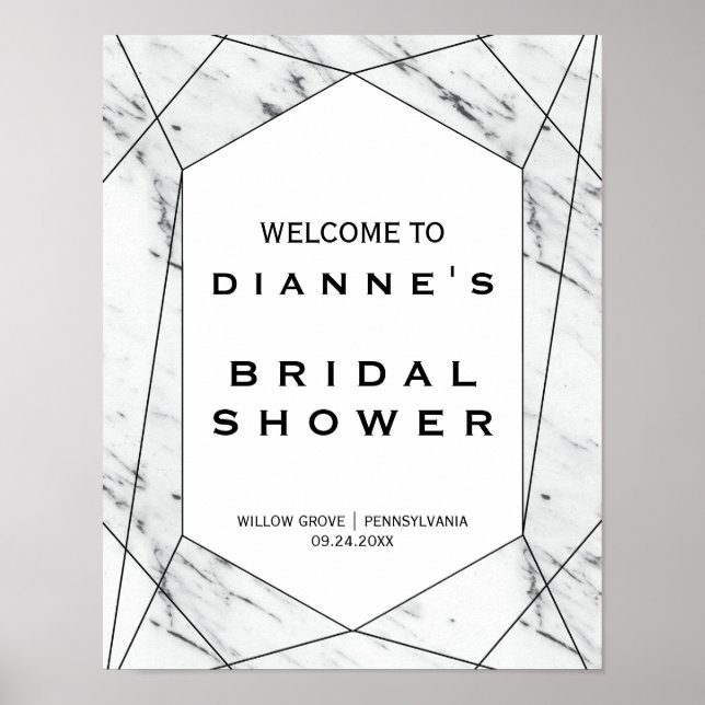 White and Black Marble Bridal Shower Welcome Poster (Front)
