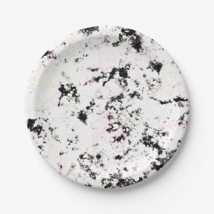 White and Black Marble Paint Splash Abstract Paper Plate