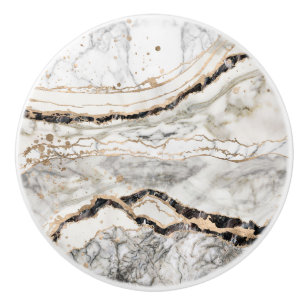 White and Black Marble Textures Abstract Ceramic Knob
