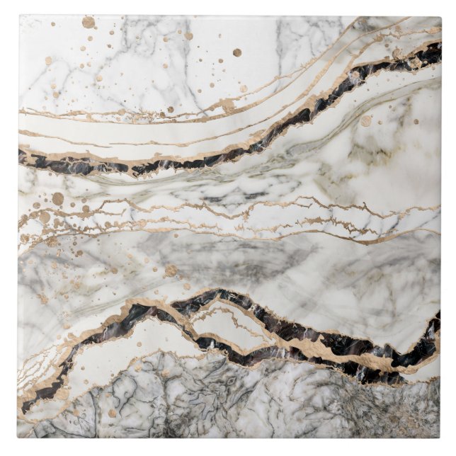 White and Black Marble Textures Abstract Ceramic Tile (Front)