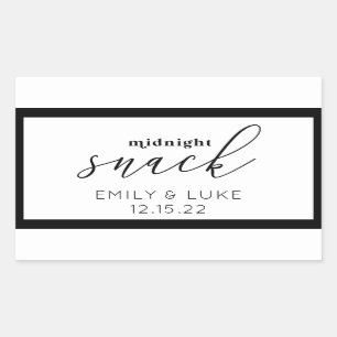 White and Black Midnight Snack Custom Wedding Rectangular Sticker