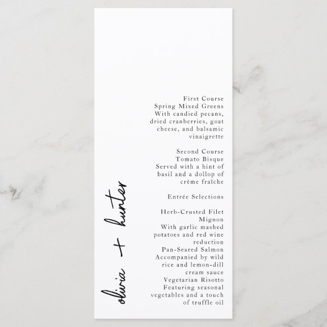 White and Black Minimalist Handwritten Menu Card (Front)