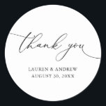 White and Black Minimalist Wedding Thank You Classic Round Sticker<br><div class="desc">Our modern minimalist thank you sticker/seal has "thank you" written in modern calligraphy script and can be fully customised with your name,  dates and background colour.</div>