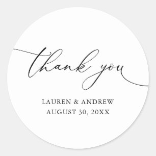 White and Black Minimalist Wedding Thank You Classic Round Sticker