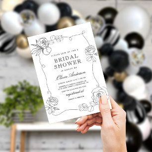 White and Black Modern Floral Invitation