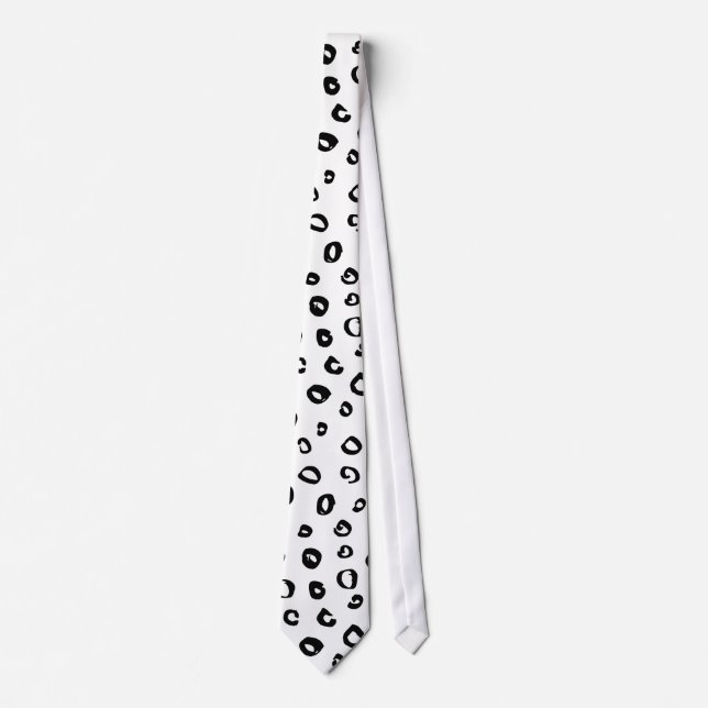 White and Black Modern Leopard Animal Pattern Tie (Front)