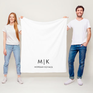 White and Black   Modern Monogram Fleece Blanket