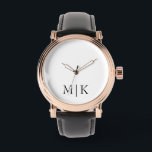White and Black | Modern Monogram Watch<br><div class="desc">This modern design features a rich White background, with your initials in bold Black text for a look that is simple and stylish, yet professional.</div>