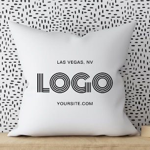 White and Black Modern Rectangular Logo Cushion
